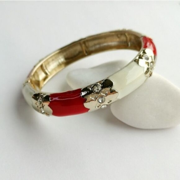 NEW Red and white enamel with crystals  gold tone bangle bracelet - Picture 4 of 4